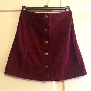 Topshop maroon corduroy button mini skirt